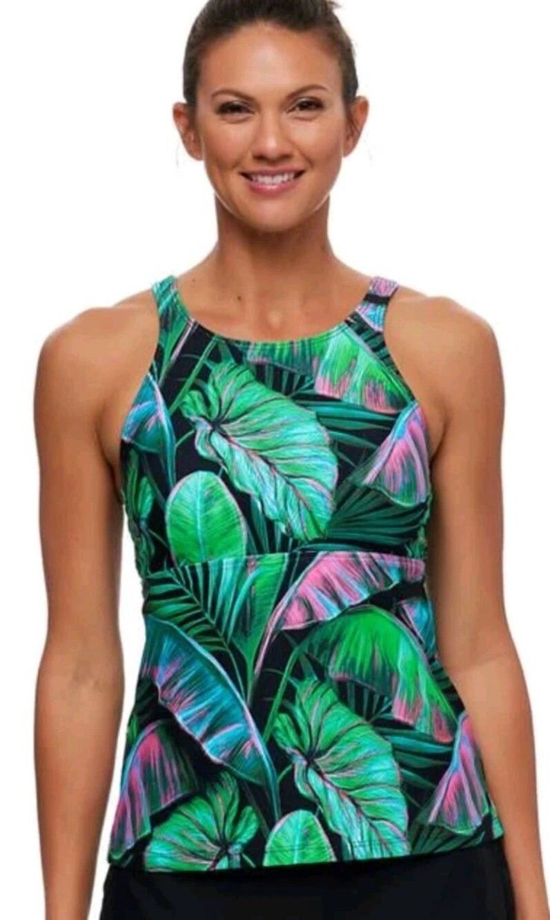 NEXT by Athena Akela Breeze Extended Tankini Tropical Neon Multicolor Size 36B/C